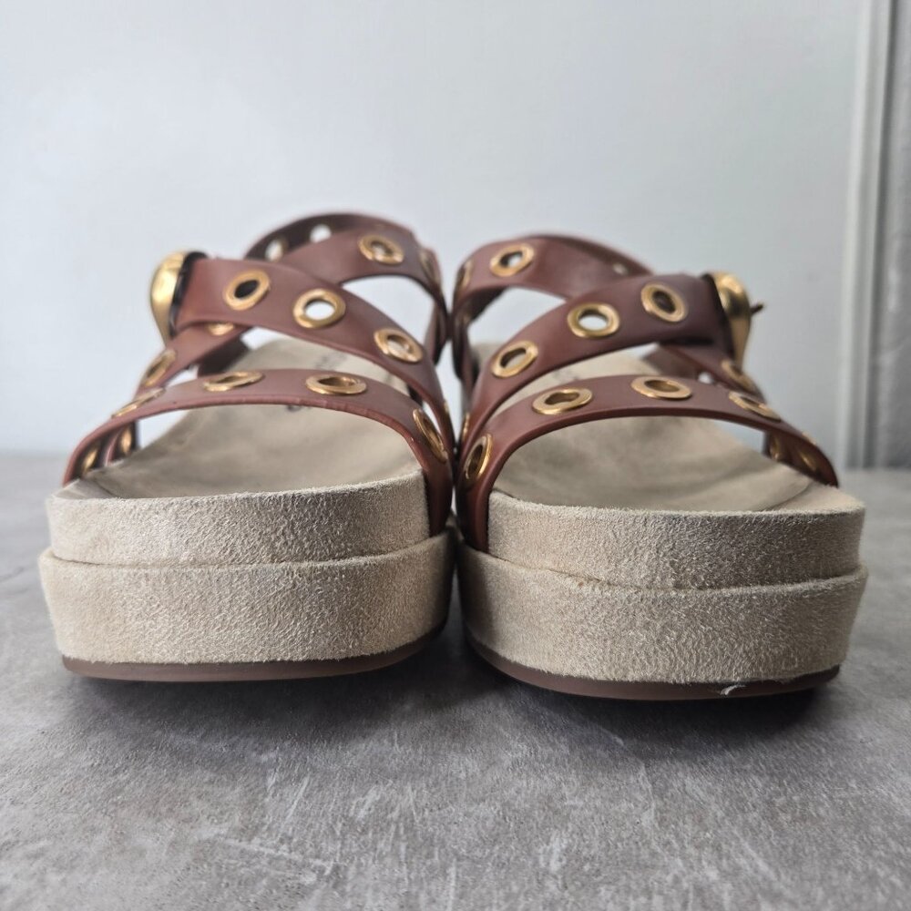 Aerosoles Chunky Platform Sandals 10 Brown Leather Grommet Retro Block Heel - Picture 3 of 11